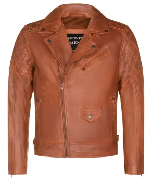Mens Cross Zip Leather Biker Jacket - Gibraltar