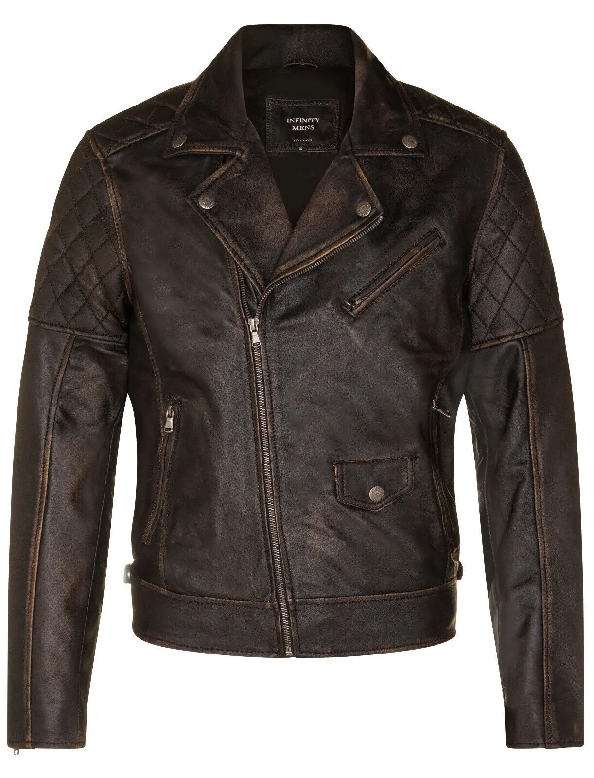Mens Cross Zip Leather Biker Jacket - Gibraltar