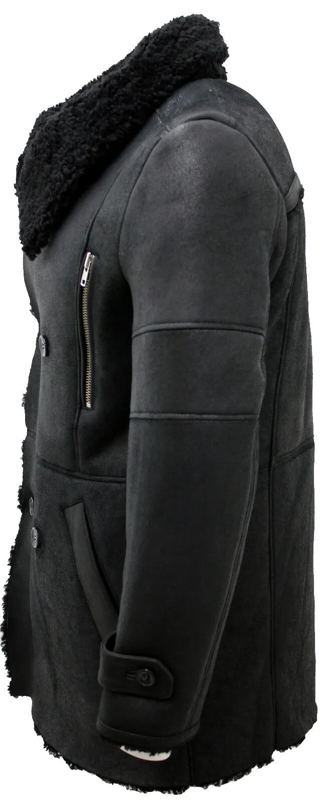Mens Double Breasted Sheepskin Reefer Coat-Candon
