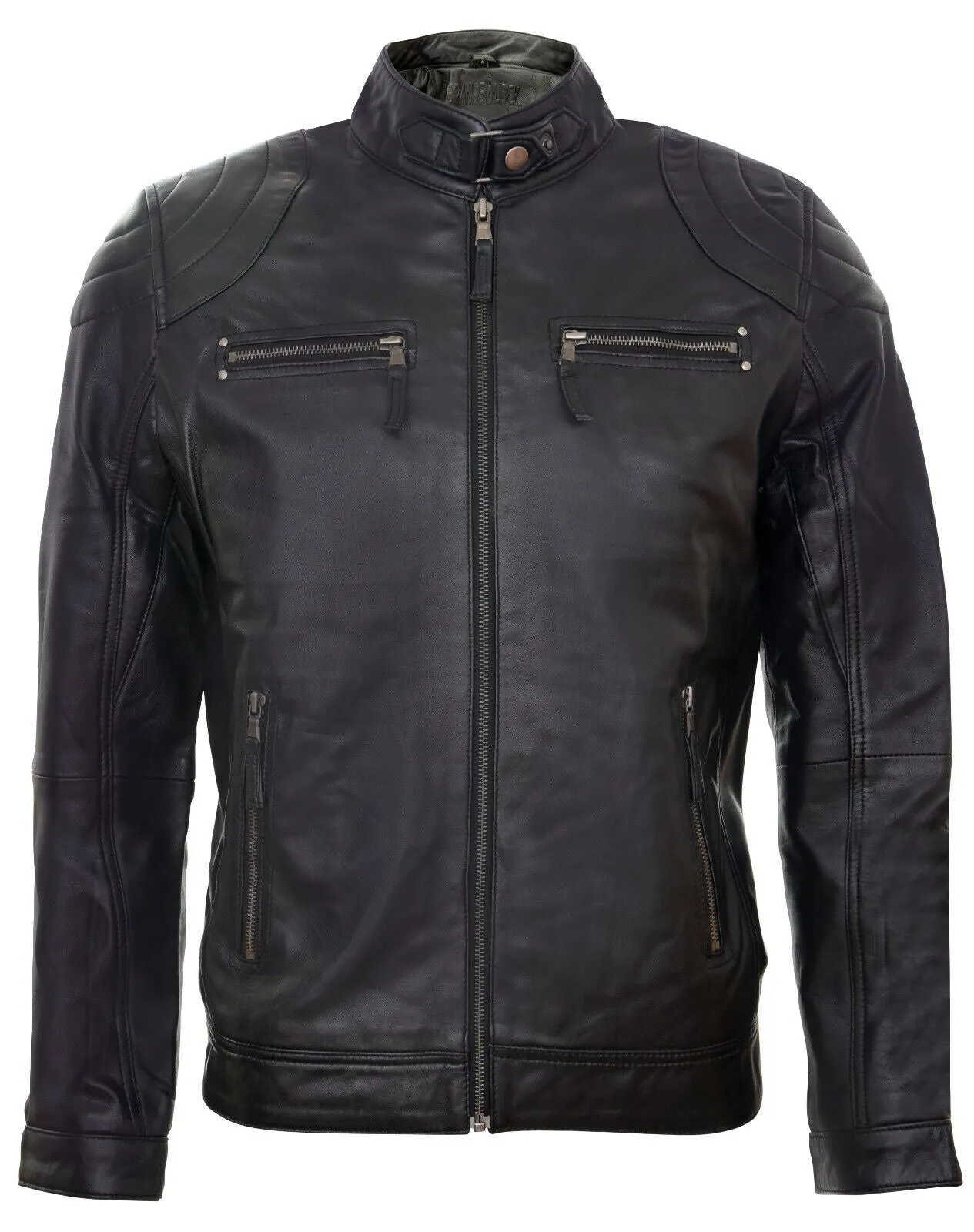 Mens Leather Biker Vintage Zipped Racing Jacket