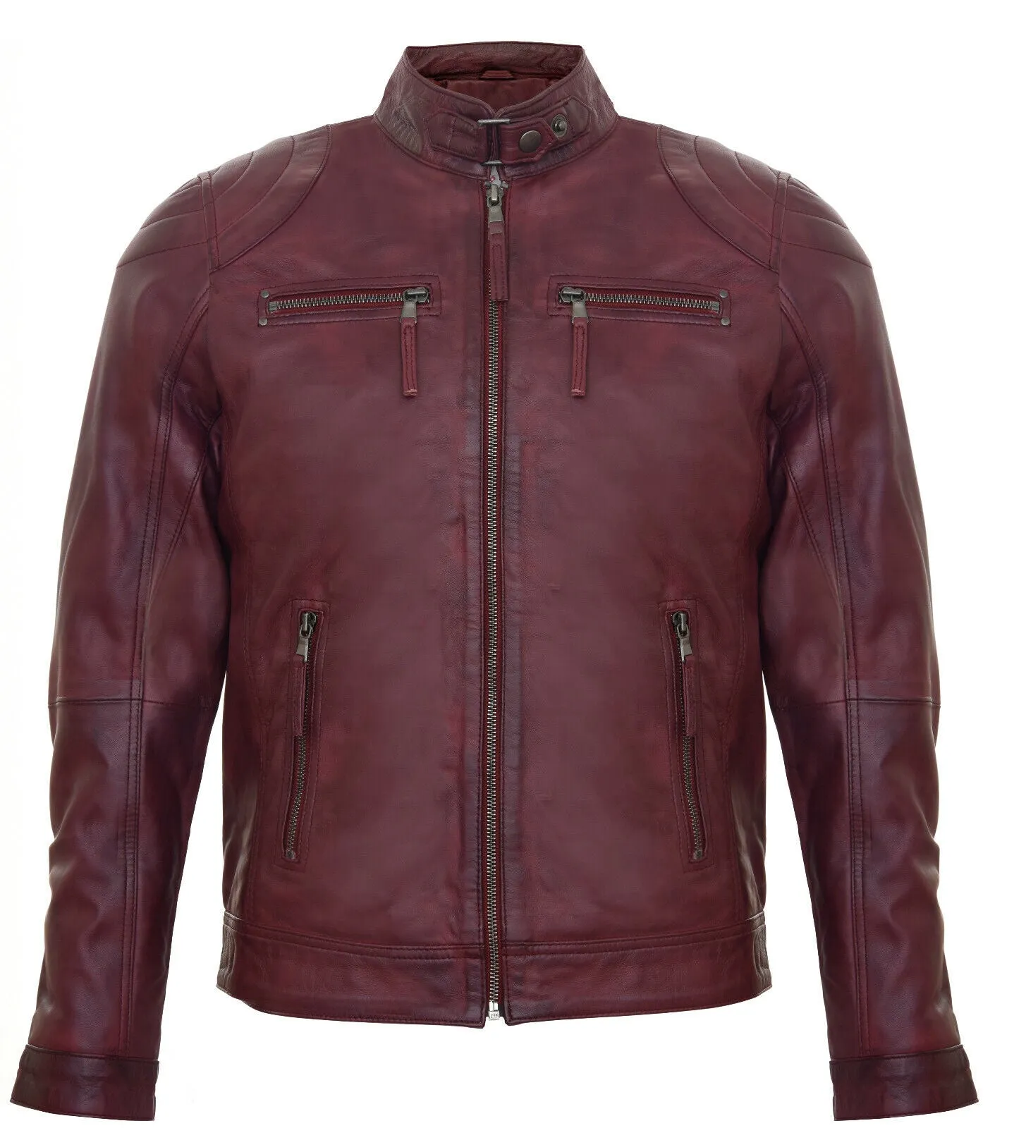 Mens Leather Biker Vintage Zipped Racing Jacket