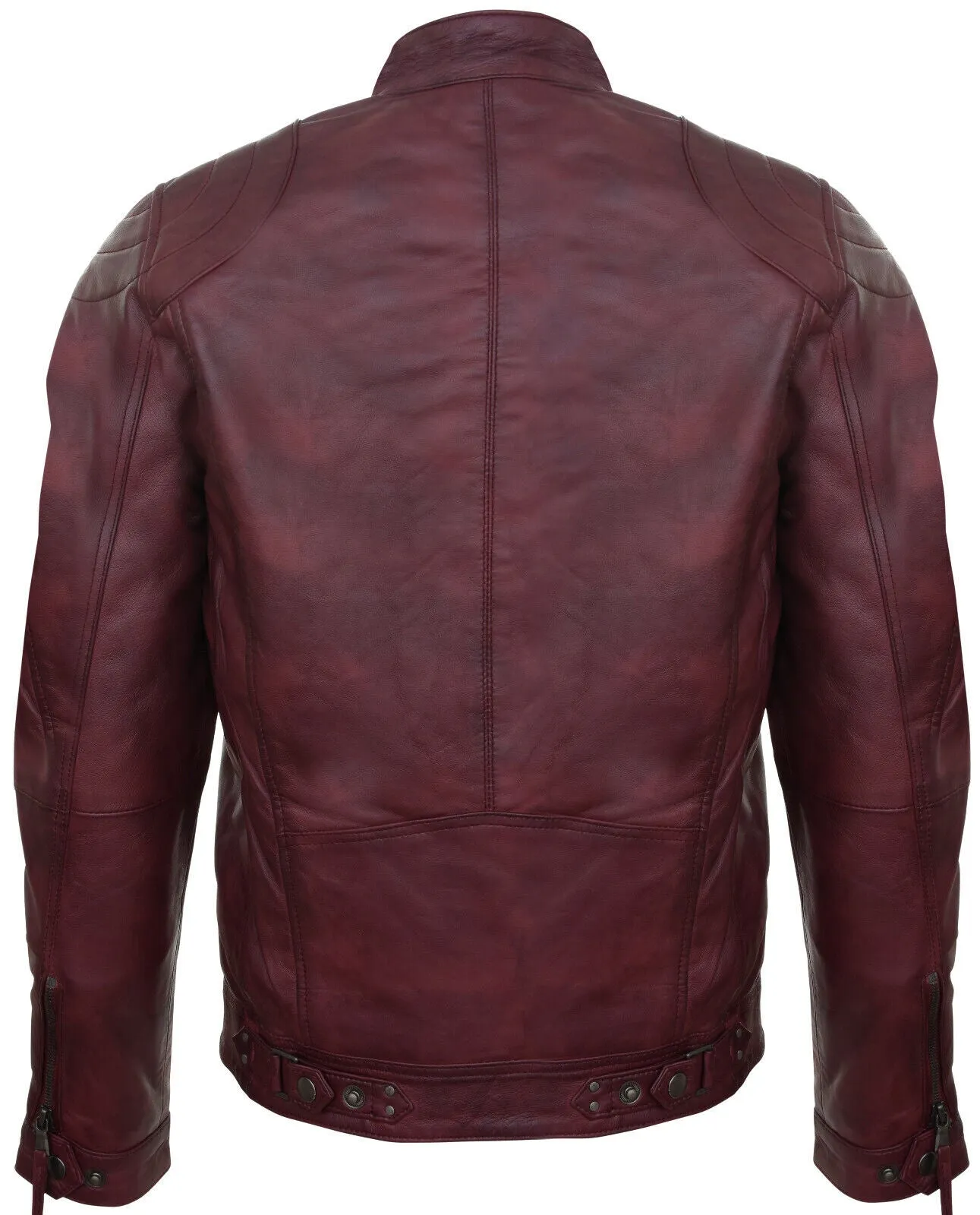 Mens Leather Biker Vintage Zipped Racing Jacket
