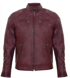 Mens Leather Biker Vintage Zipped Racing Jacket