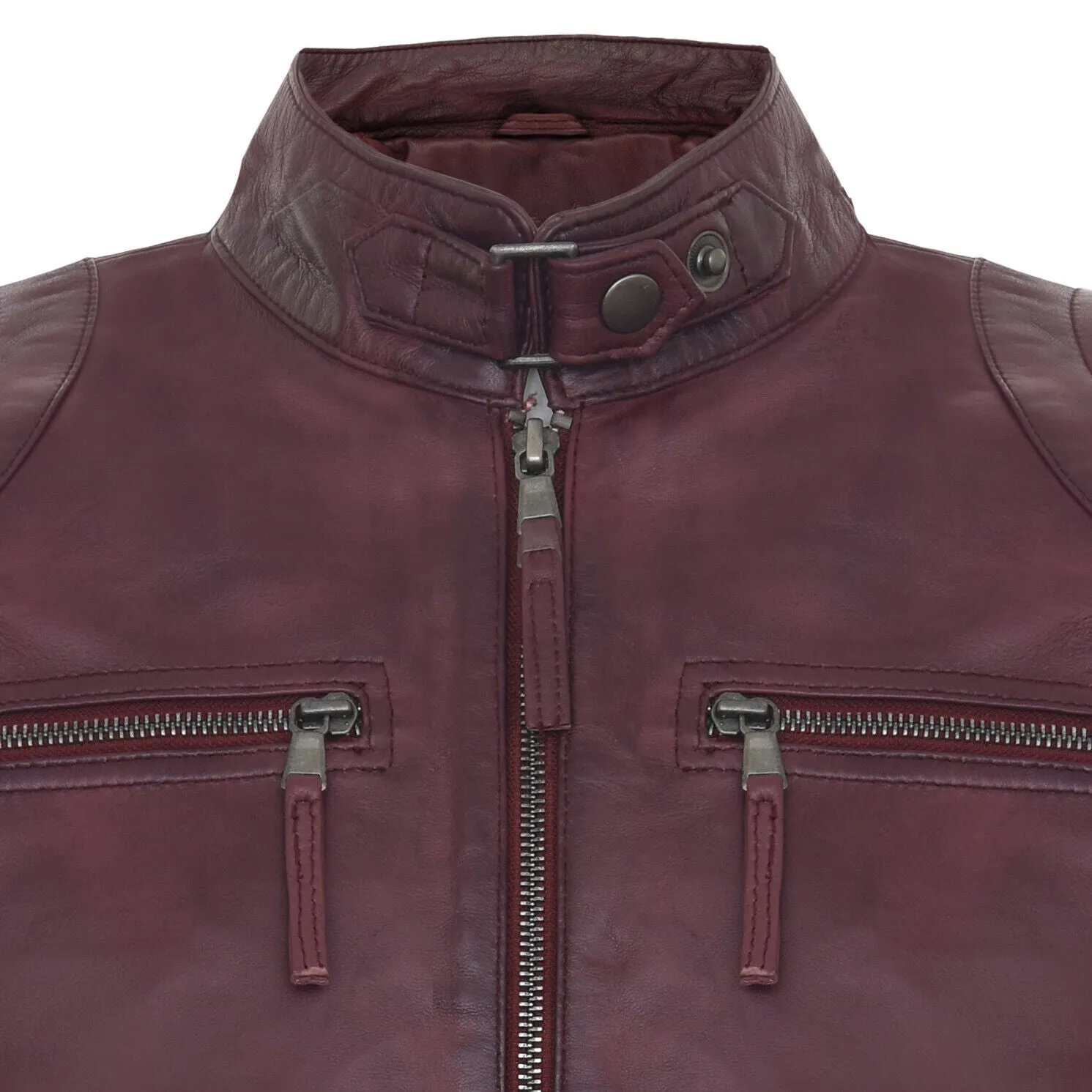 Mens Leather Biker Vintage Zipped Racing Jacket