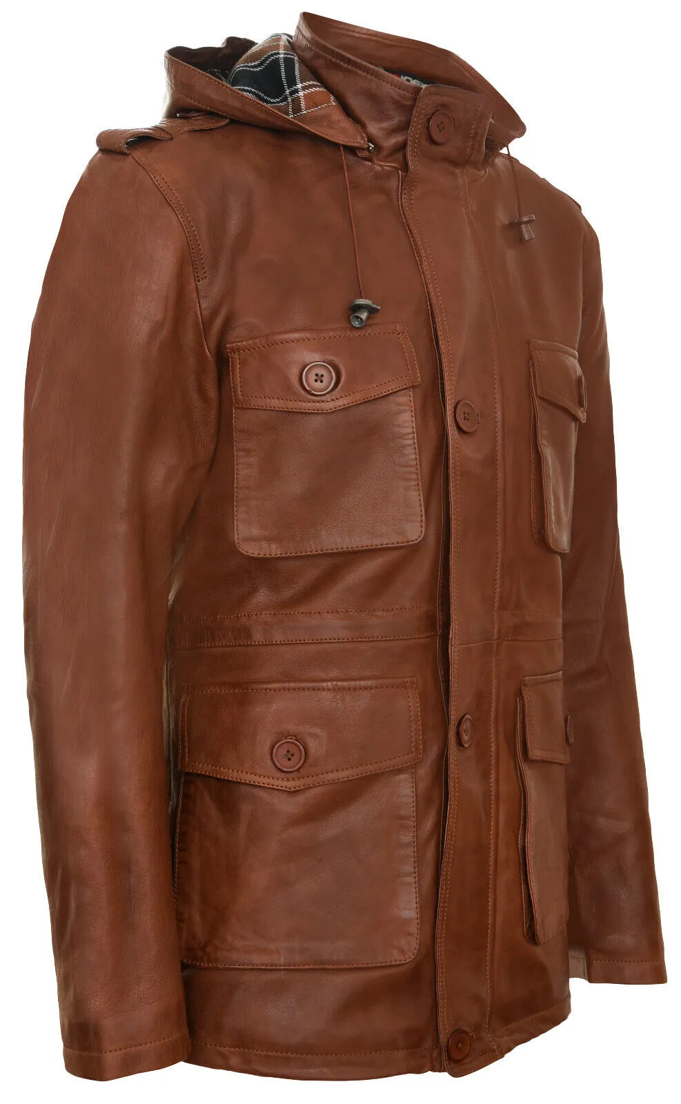 Mens Leather Hooded Trench Coat-Medellin
