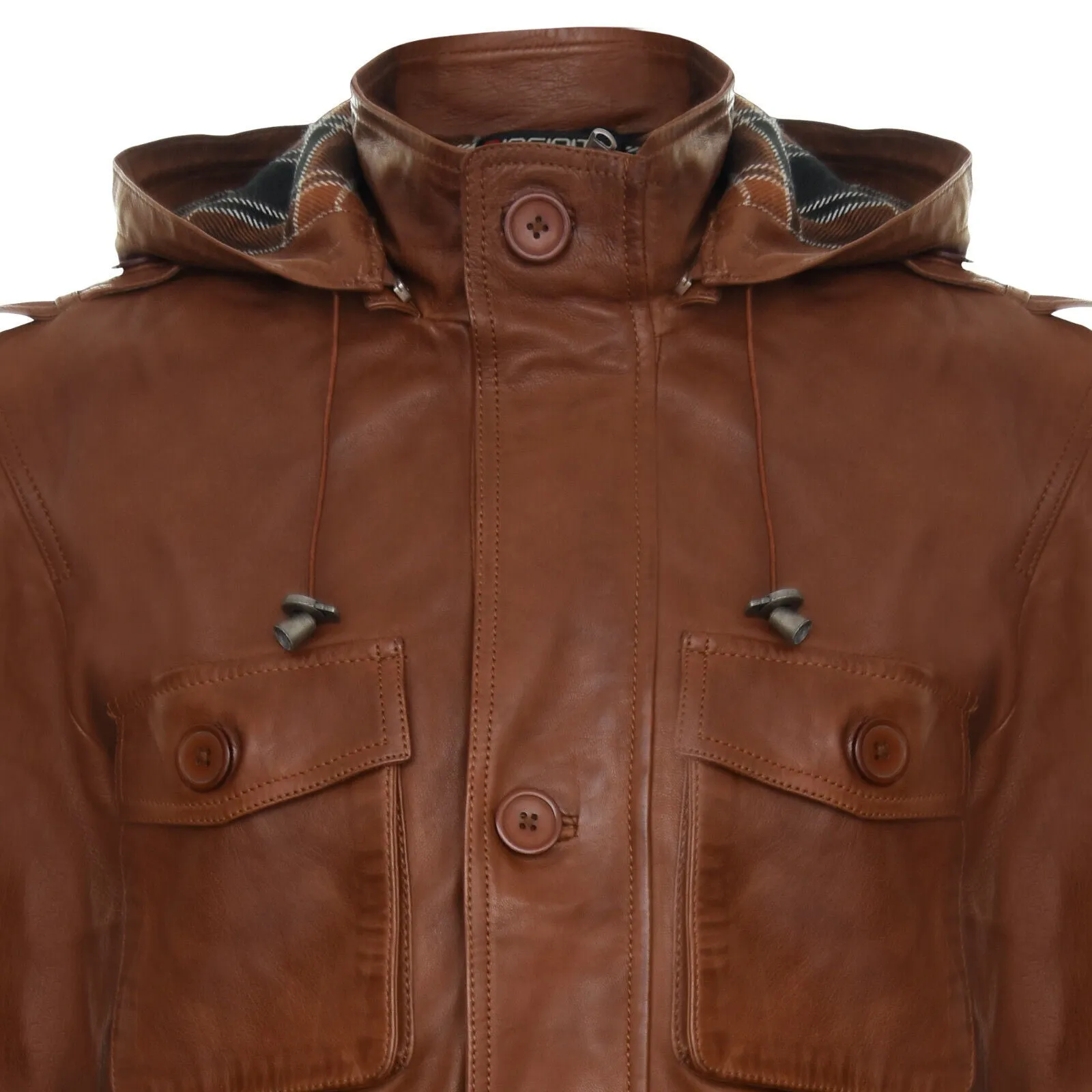Mens Leather Hooded Trench Coat-Medellin