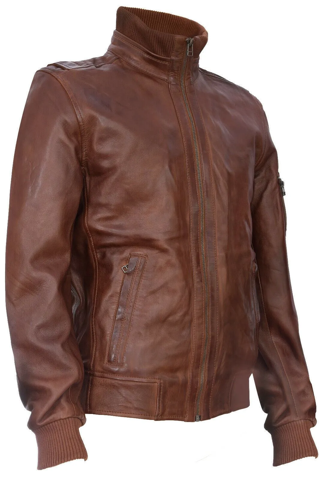Mens Leather Varsity Bomber Jacket-Adana