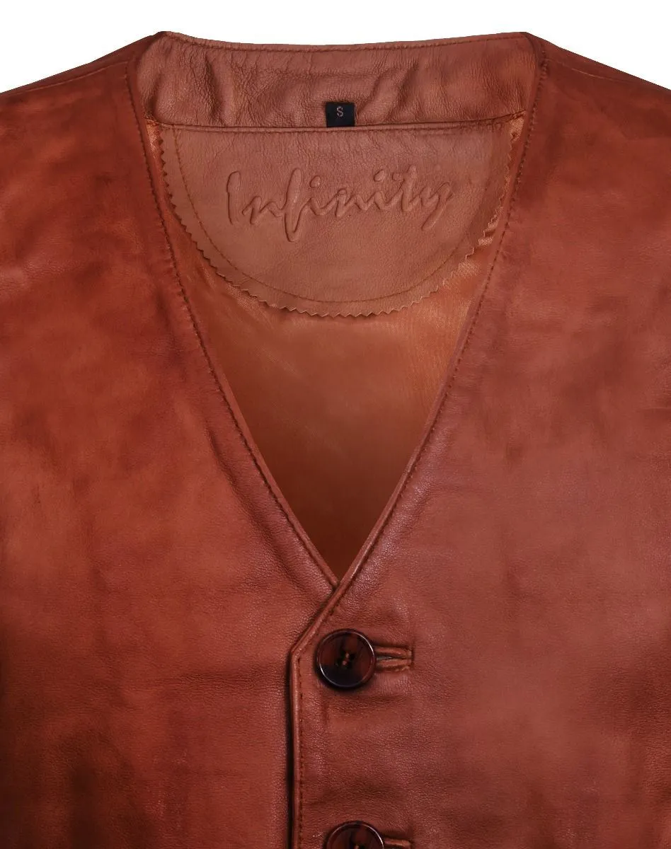Mens Leather Waistcoat Formal Traditional Gilet Vest