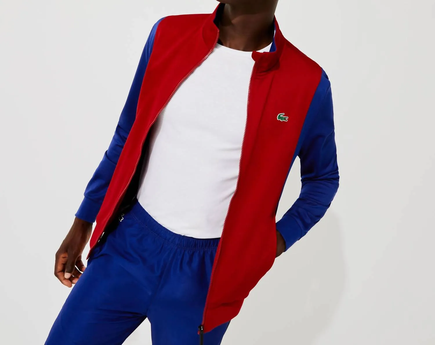 Men's Resistant Bicolor Pique Zip Sweatshirt In Red/blue