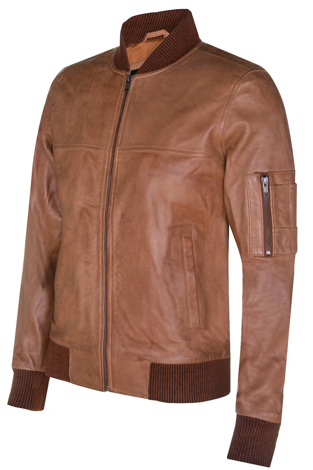 Mens Retro MA-1 Leather Bomber Jacket-Arlington