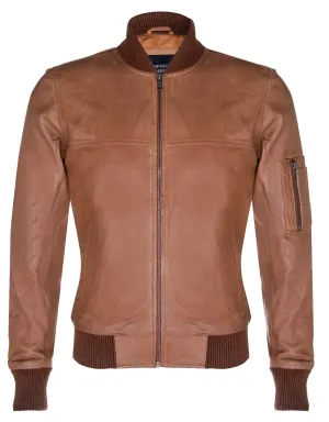 Mens Retro MA-1 Leather Bomber Jacket-Arlington