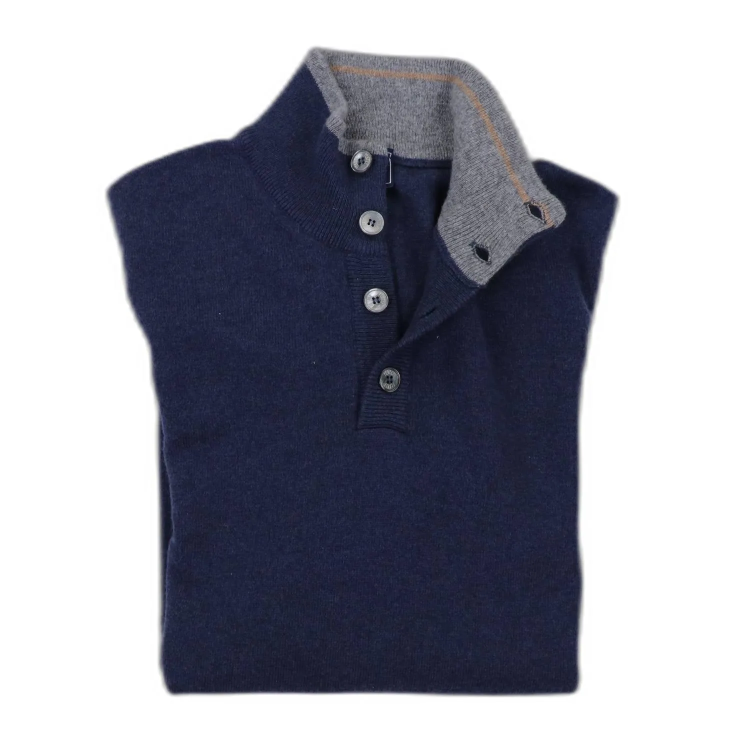 Men's Scirocco Tricolor Half Button Cashmere Sweater In Navy