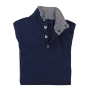 Men's Scirocco Tricolor Half Button Cashmere Sweater In Navy