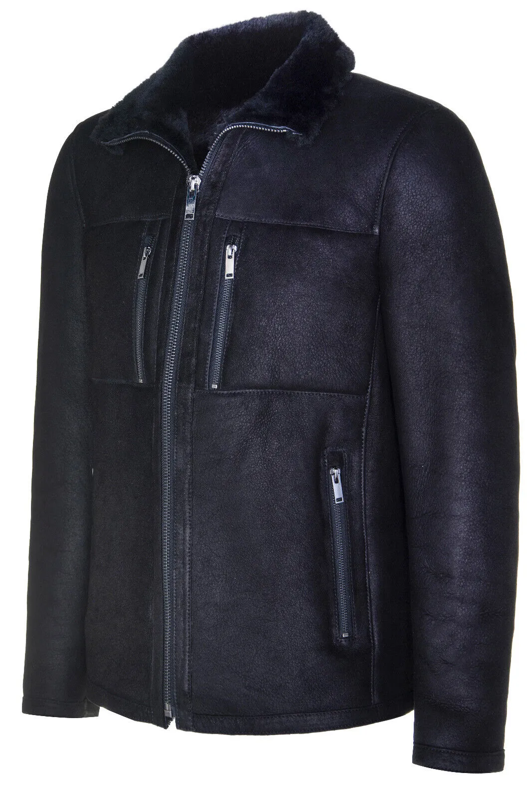 Mens Sheepskin Biker Bomber Jacket-Agboville