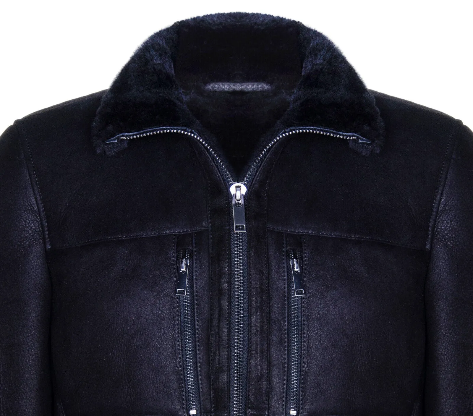 Mens Sheepskin Biker Bomber Jacket-Agboville