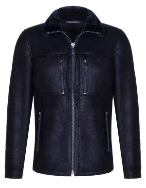 Mens Sheepskin Biker Bomber Jacket-Agboville