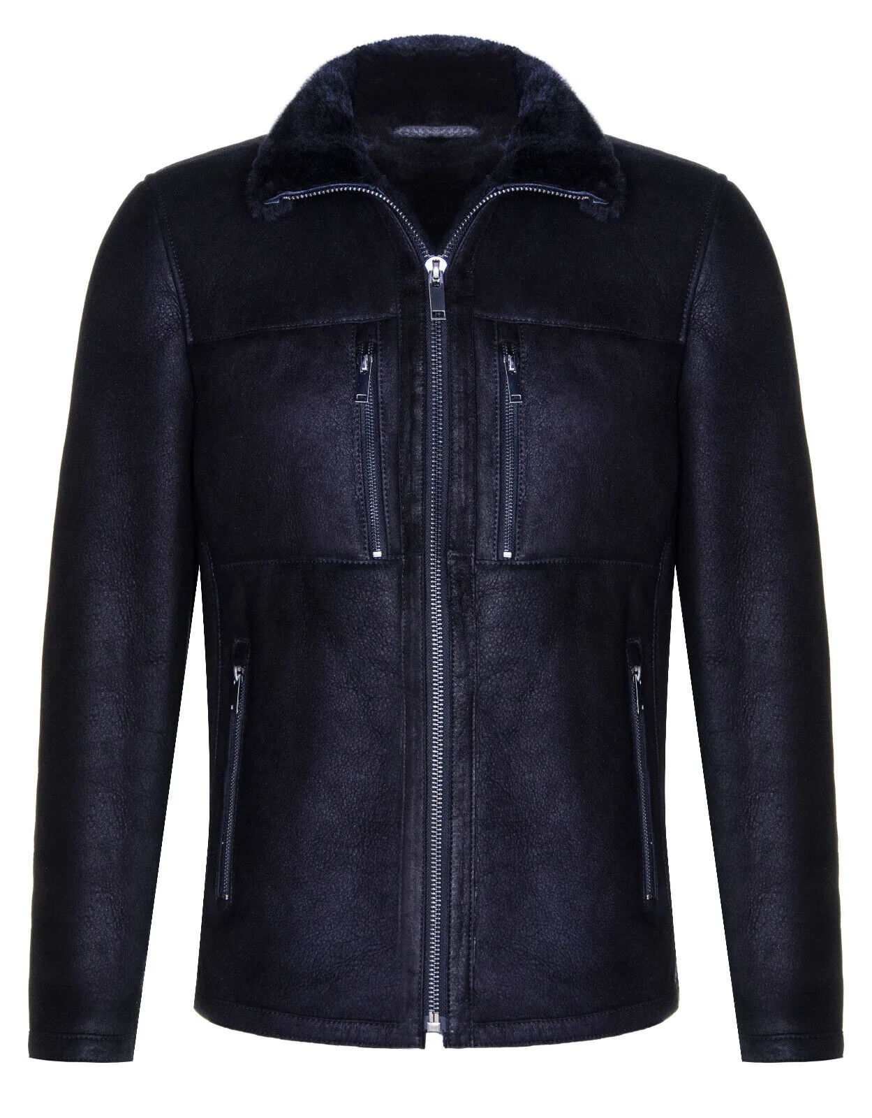 Mens Sheepskin Biker Bomber Jacket-Agboville