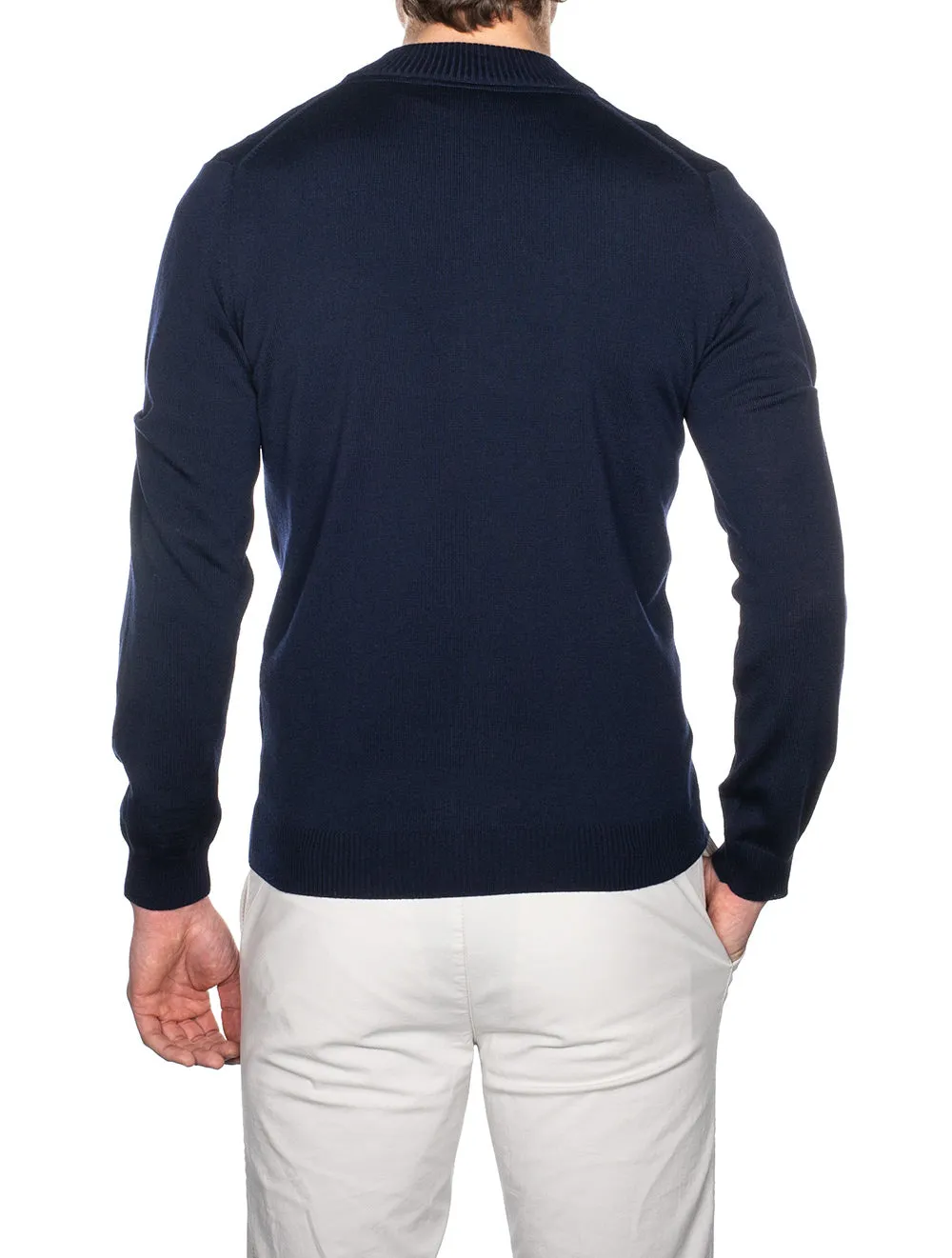Merino Wool Zip Cardigan Navy