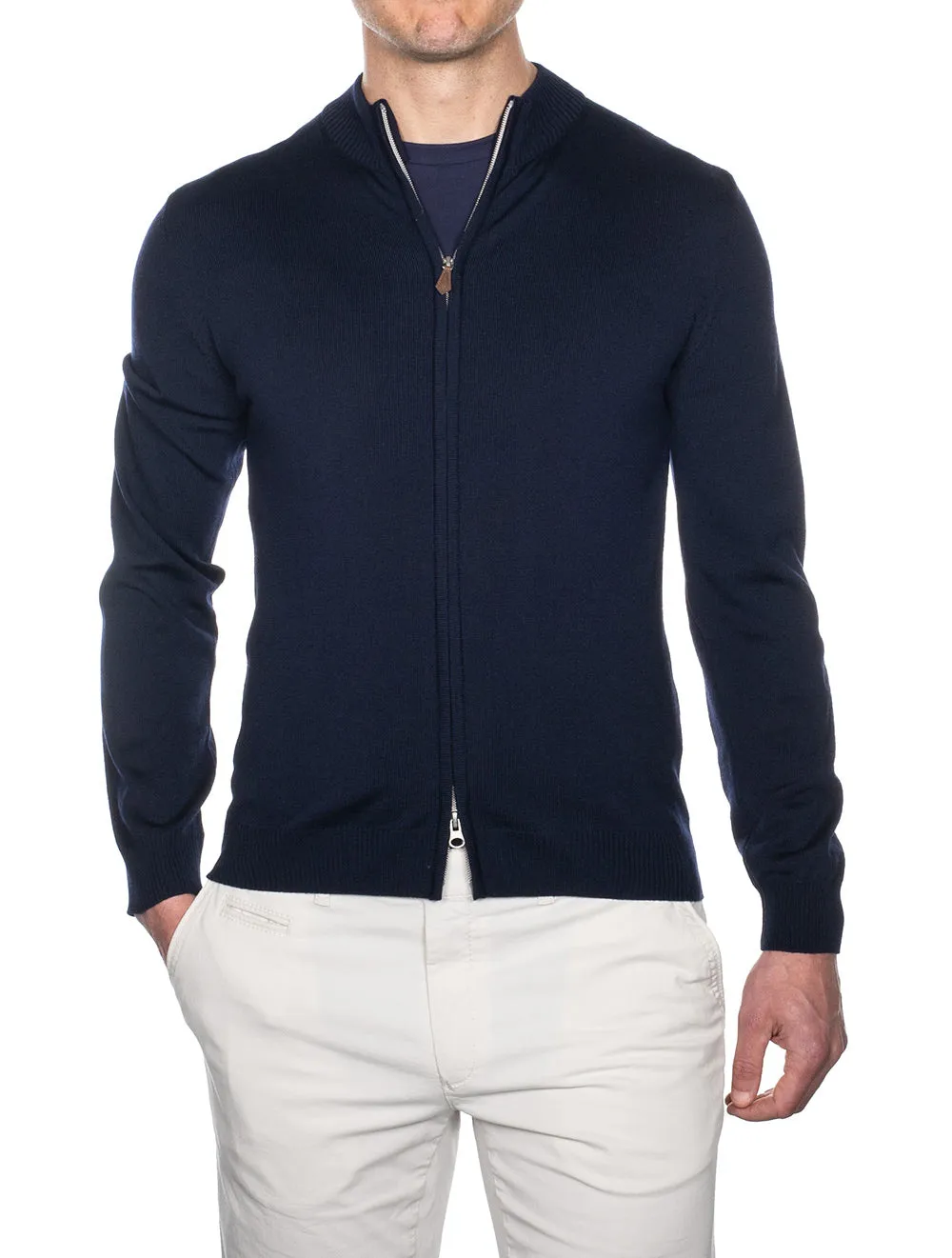 Merino Wool Zip Cardigan Navy