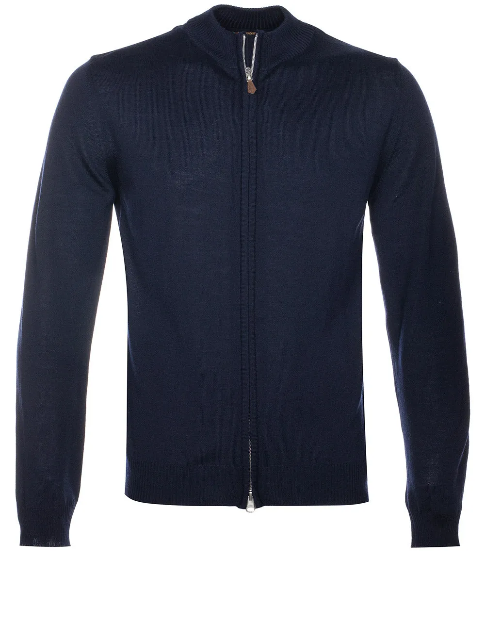Merino Wool Zip Cardigan Navy