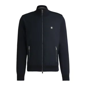 Mixed-material zip-up jacket with double-monogram badge