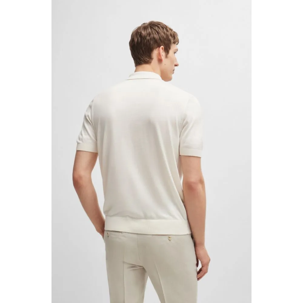 Mixed-structure polo sweater in silk and cotton
