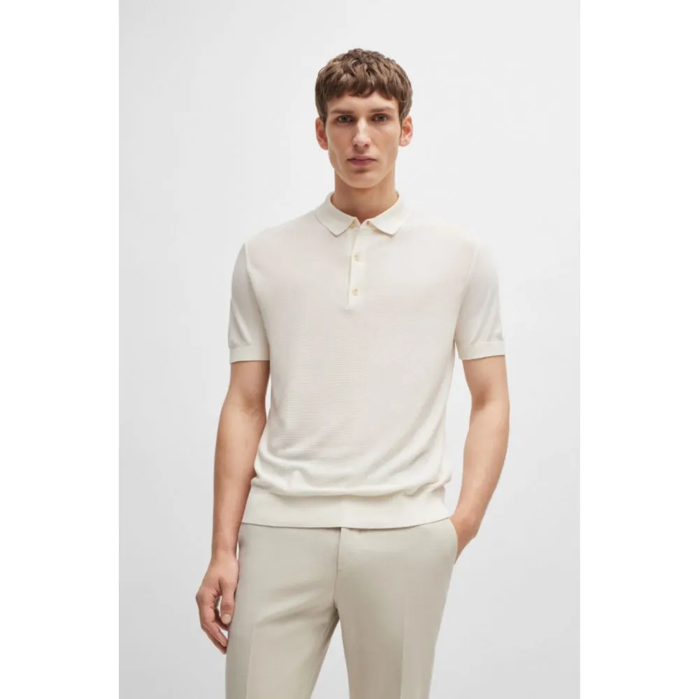 Mixed-structure polo sweater in silk and cotton