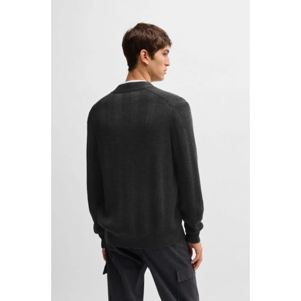 Mixed-structure V-neck sweater in wool