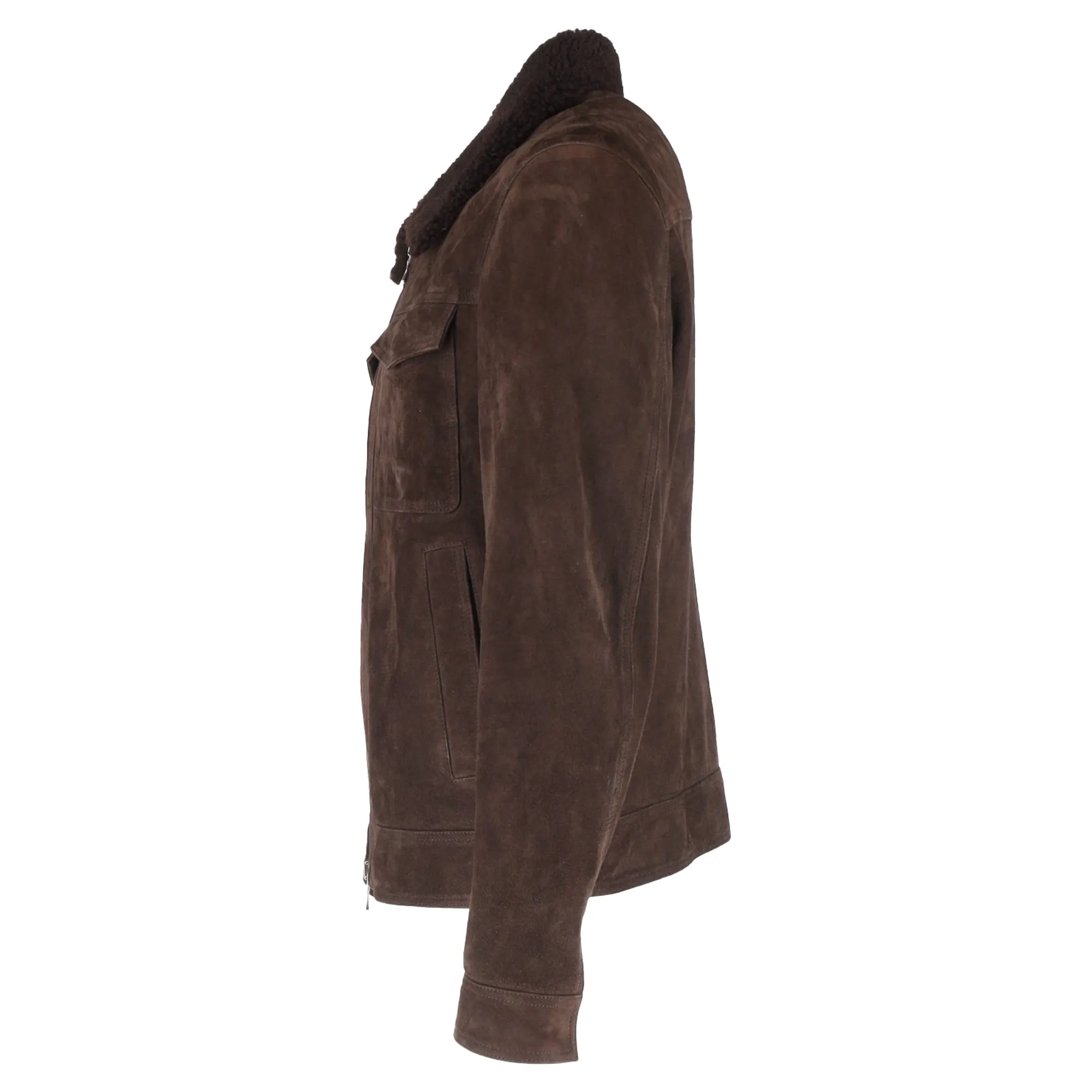 MR P. Shearling-Trimmed Trucker Jacket in Brown Suede