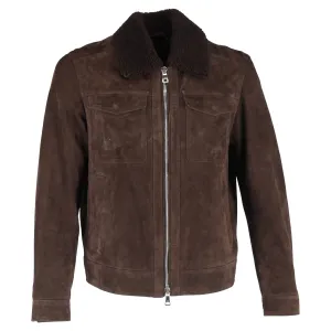 MR P. Shearling-Trimmed Trucker Jacket in Brown Suede