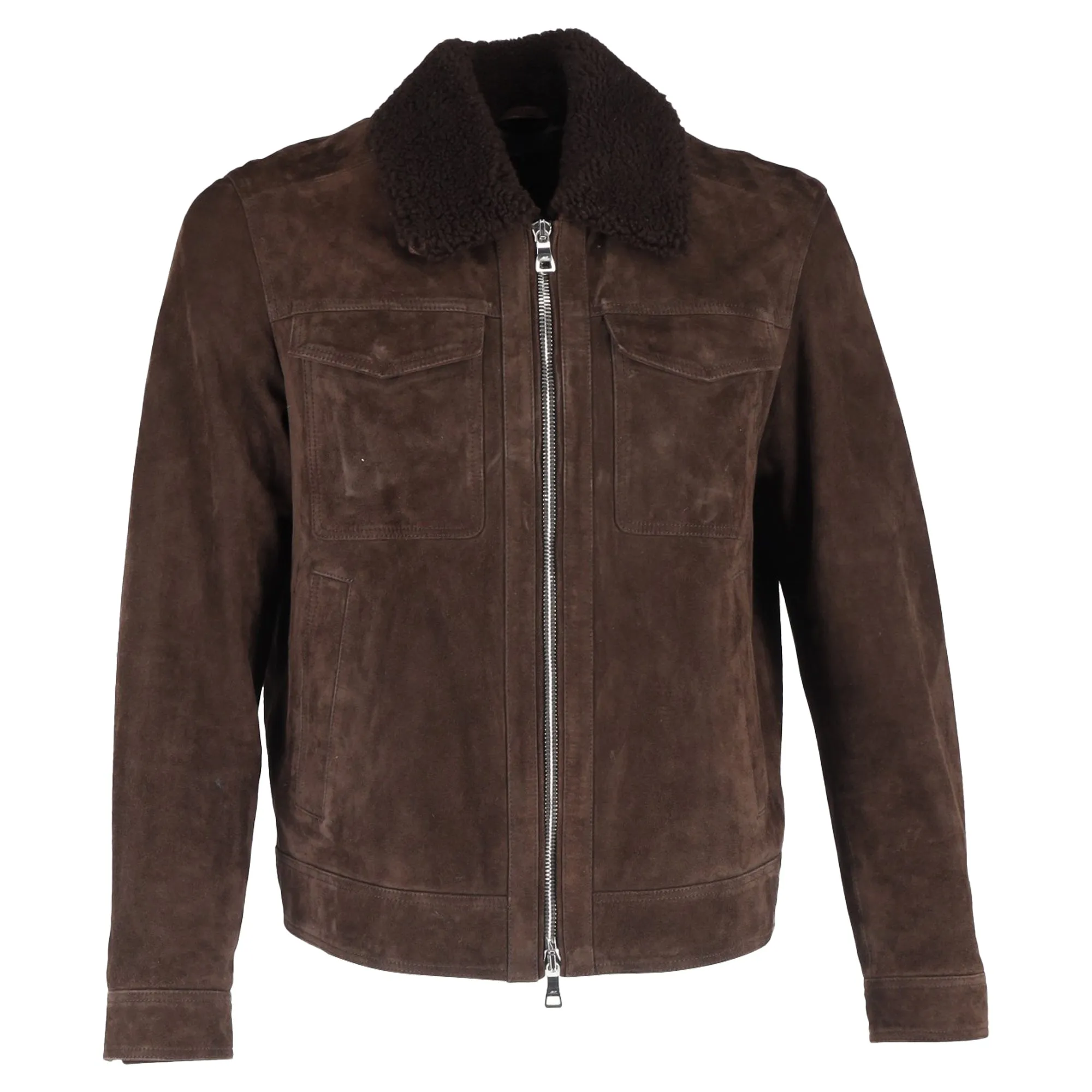 MR P. Shearling-Trimmed Trucker Jacket in Brown Suede