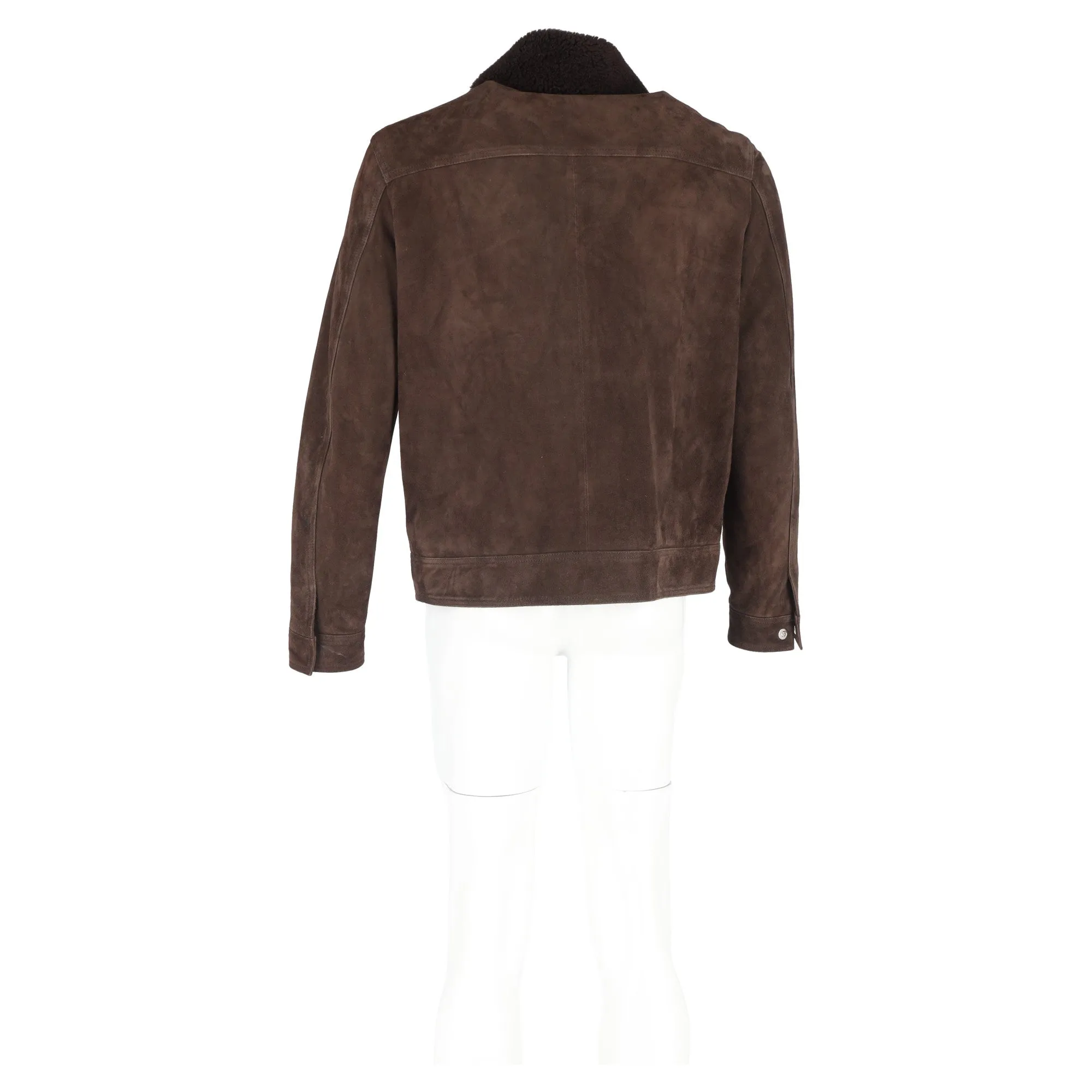 MR P. Shearling-Trimmed Trucker Jacket in Brown Suede