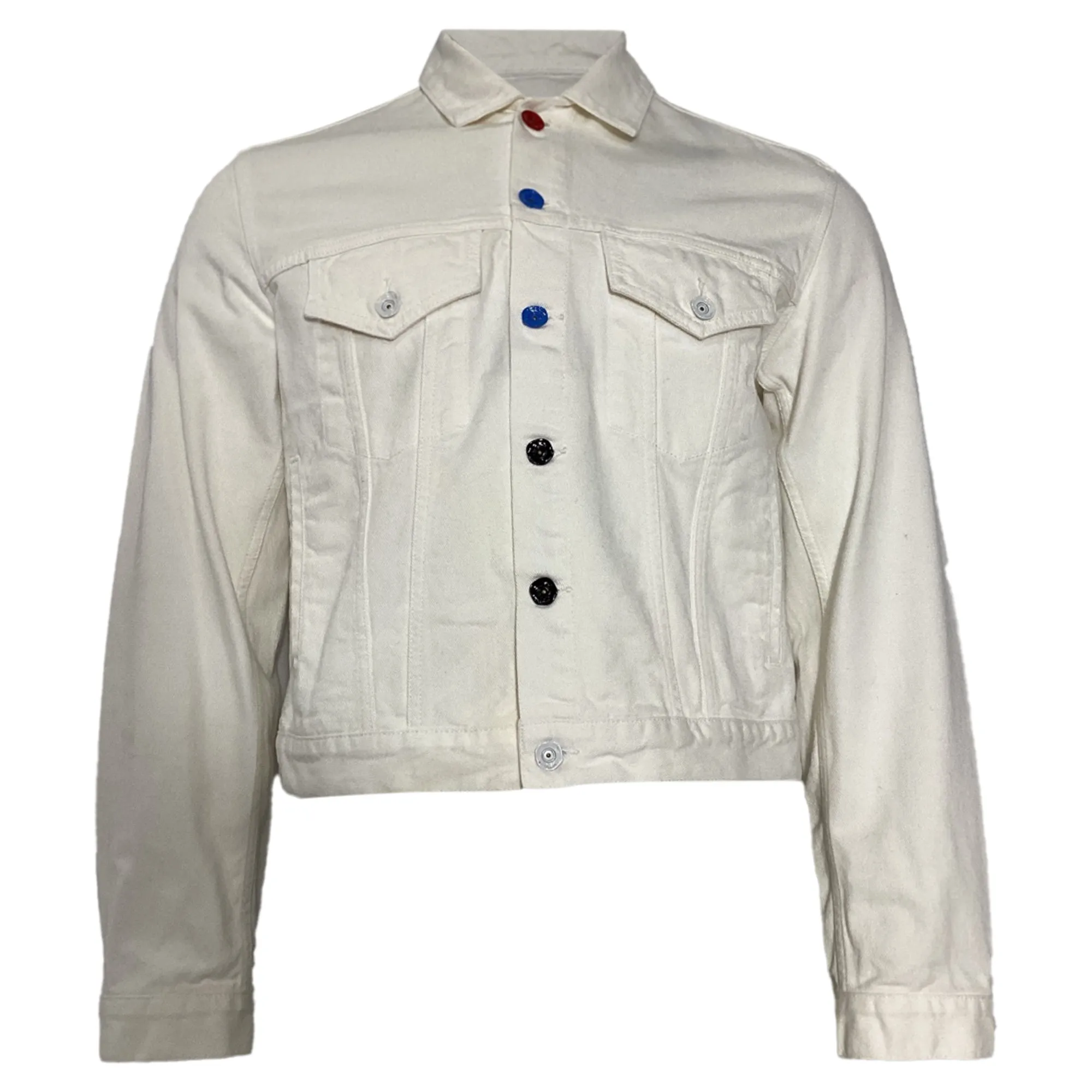 Off-White Cropped Multicolor Button Jacket in White Cotton