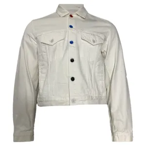 Off-White Cropped Multicolor Button Jacket in White Cotton