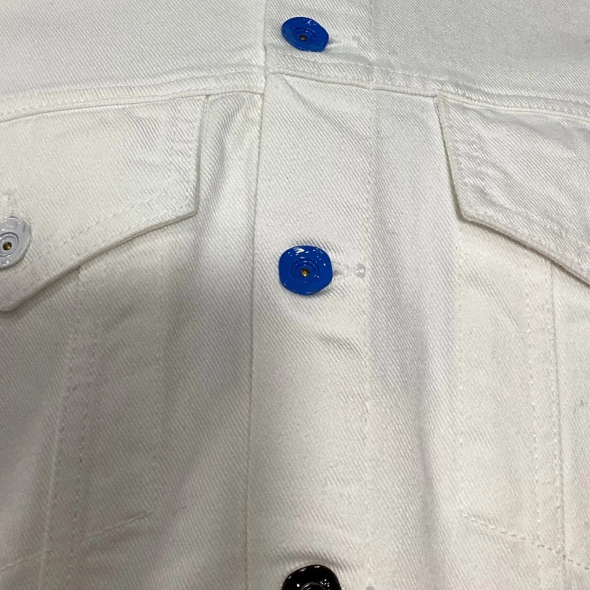 Off-White Cropped Multicolor Button Jacket in White Cotton