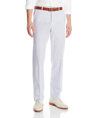 Oxford Seersucker Flat Front Pant In Navy/white