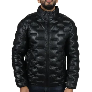 Puffer Quilted Real Leather Waist Length Jacket