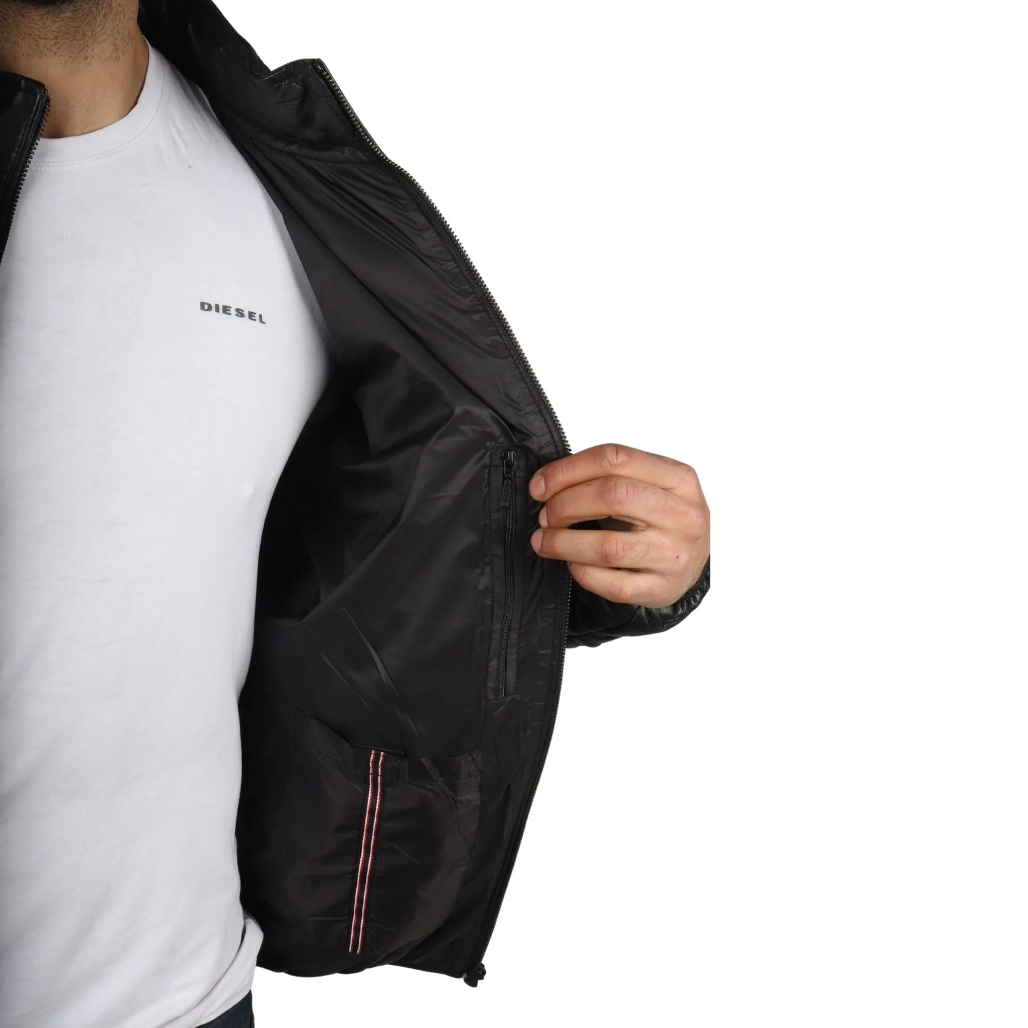 Puffer Quilted Real Leather Waist Length Jacket