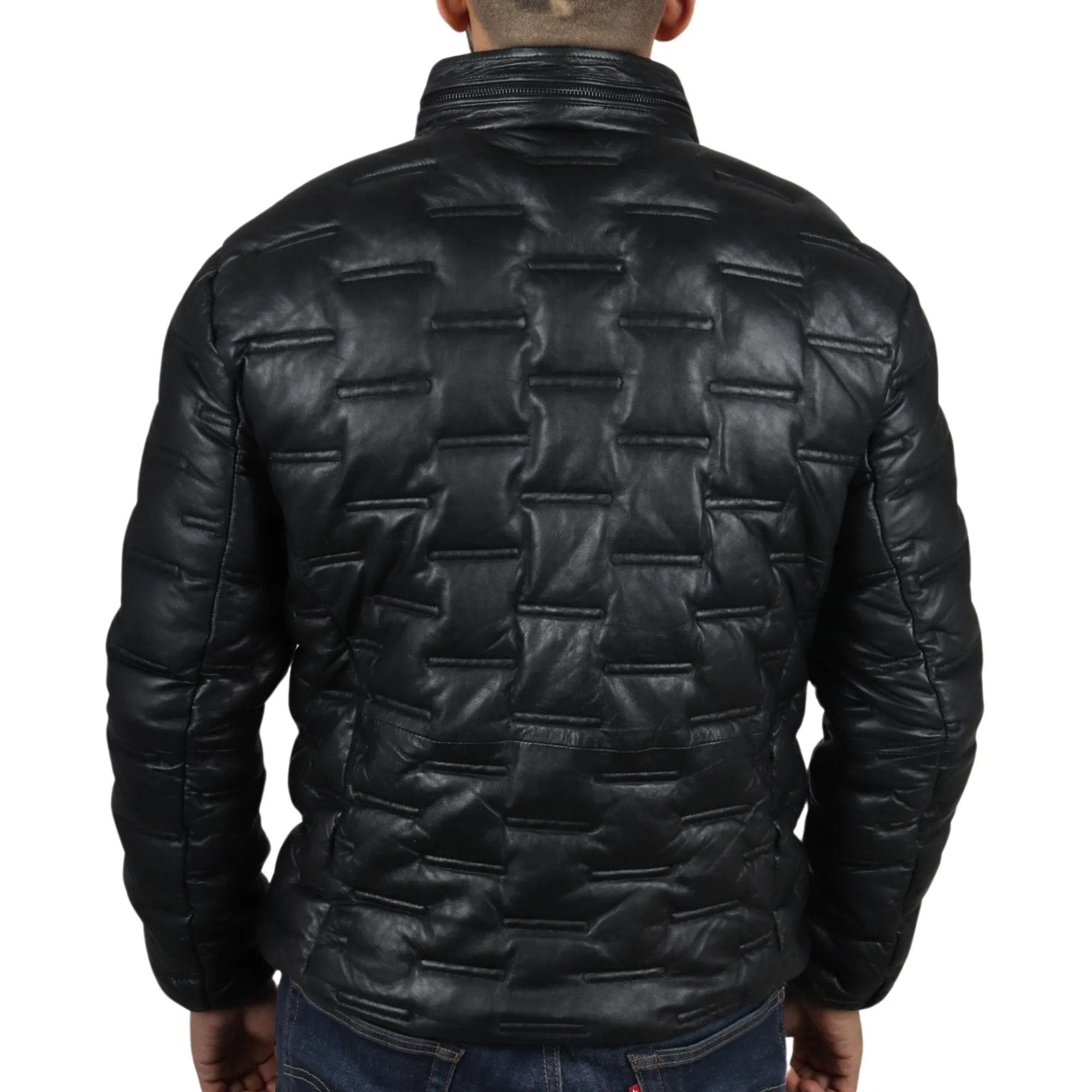 Puffer Quilted Real Leather Waist Length Jacket
