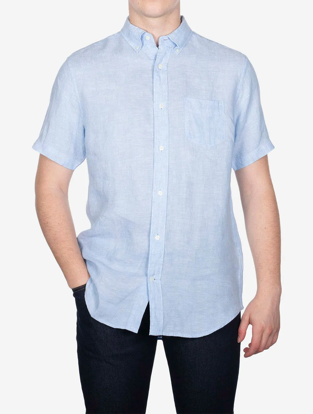 Regular Linen Short Sleeve Shirt Capri Blue