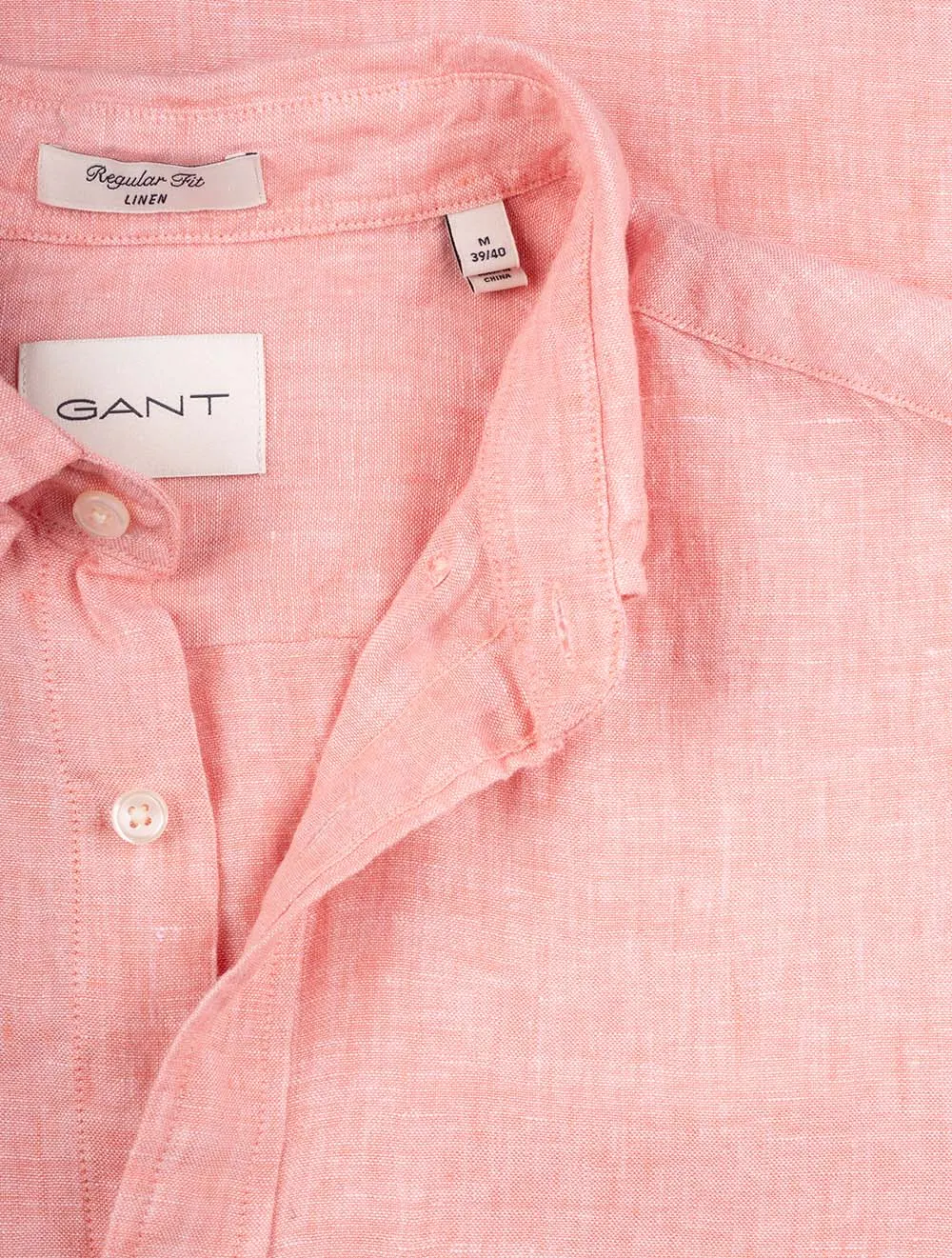 Regular Linen Short Sleeve Shirt Peachy Pink