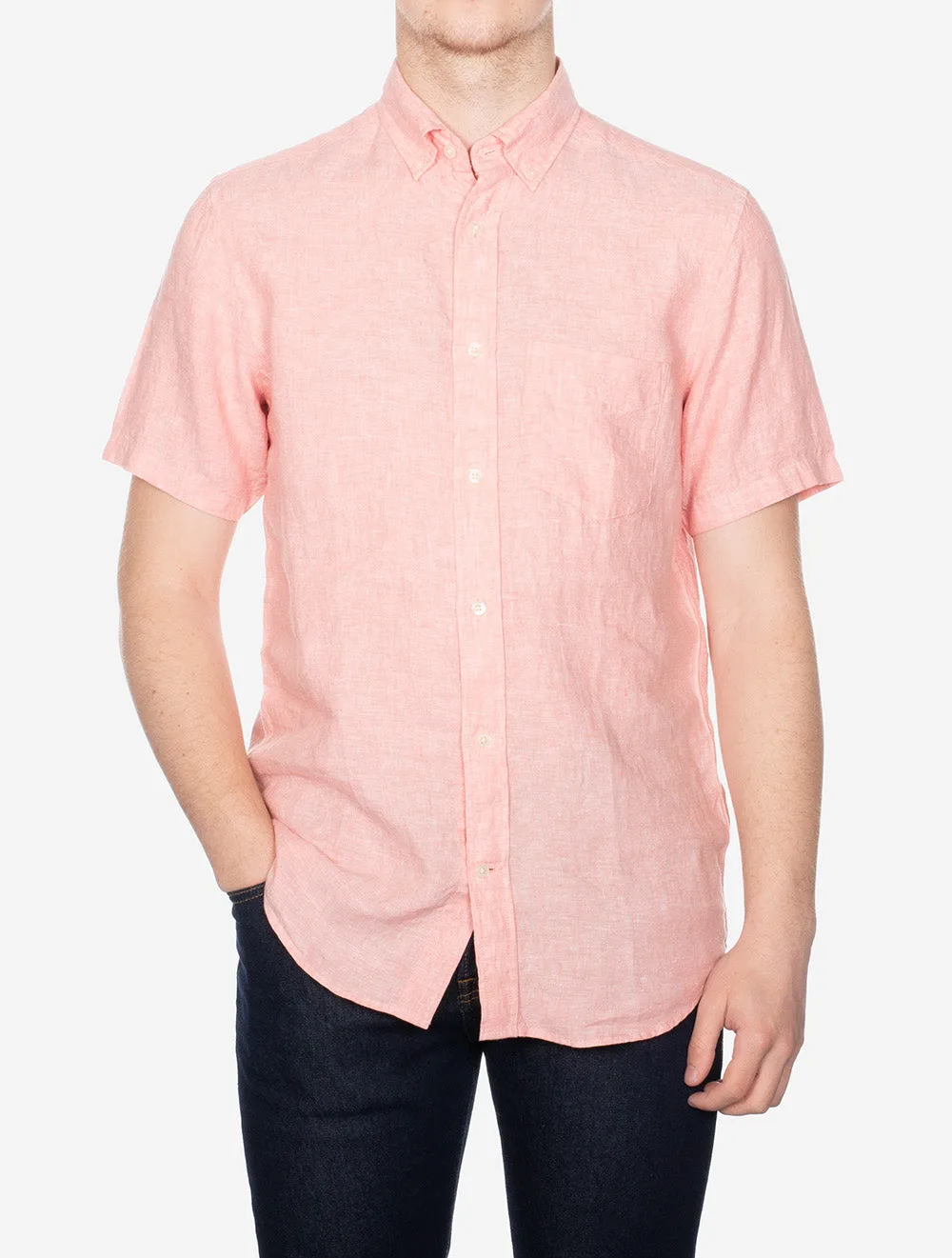 Regular Linen Short Sleeve Shirt Peachy Pink