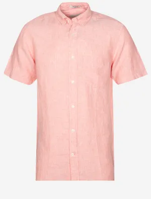 Regular Linen Short Sleeve Shirt Peachy Pink