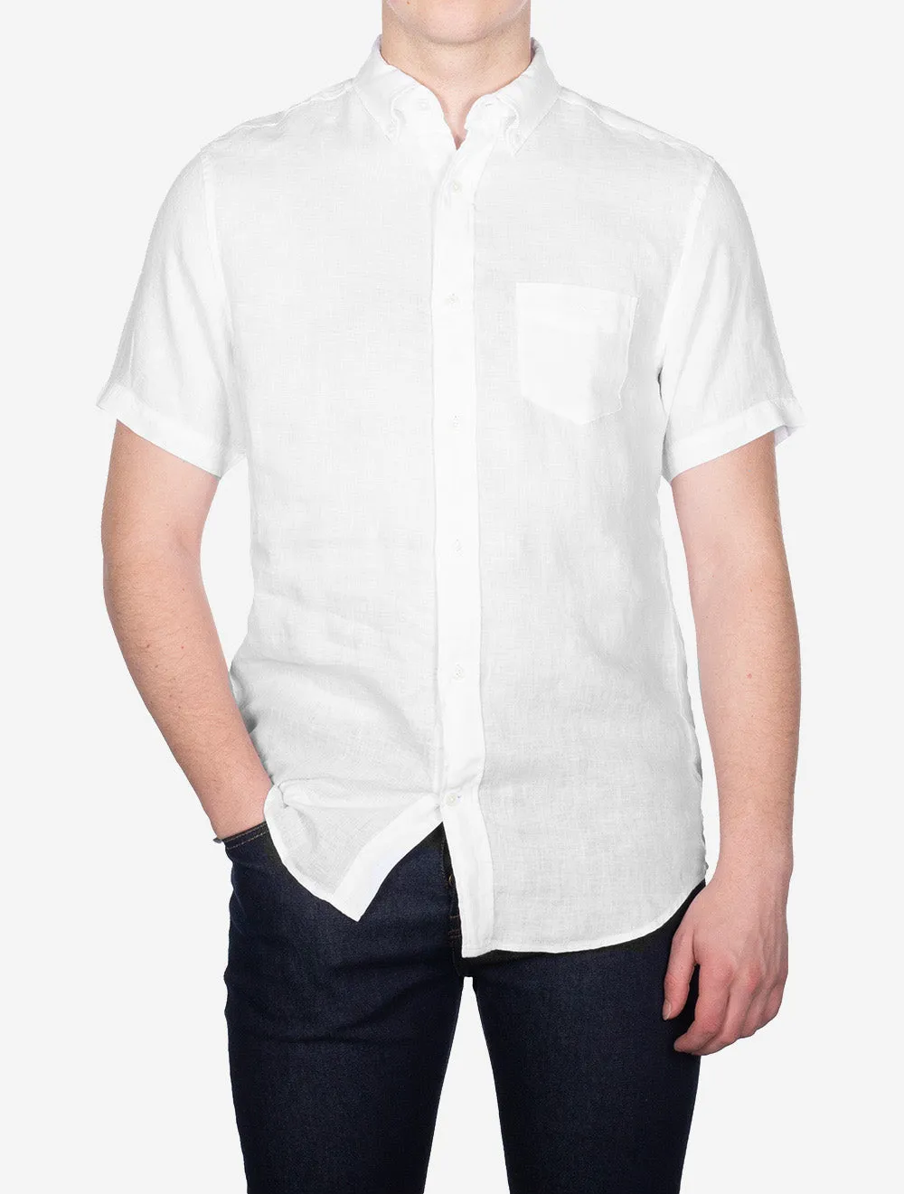 Regular Linen Short Sleeve Shirt White