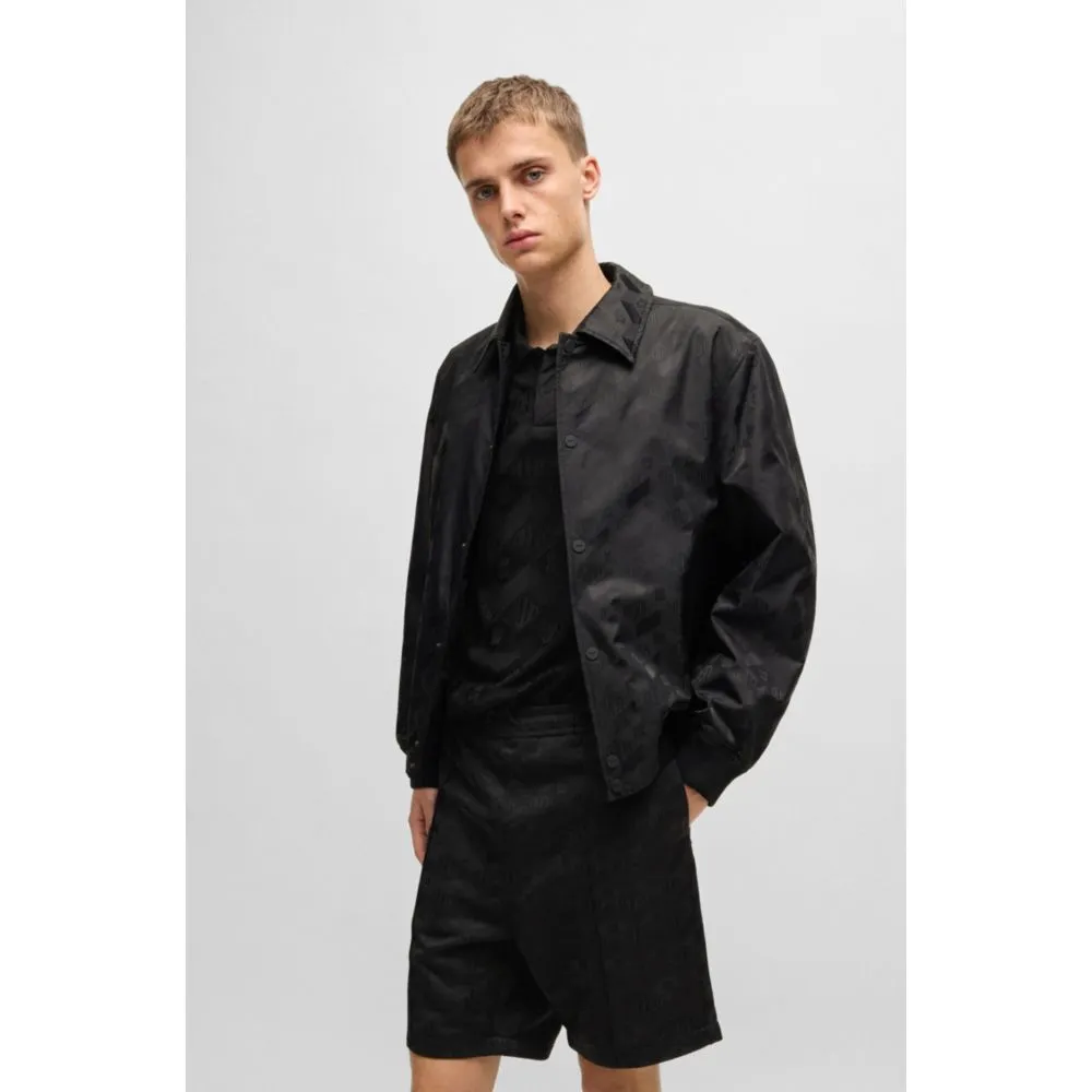 Relaxed-fit bomber jacket with geometric-logo jacquard