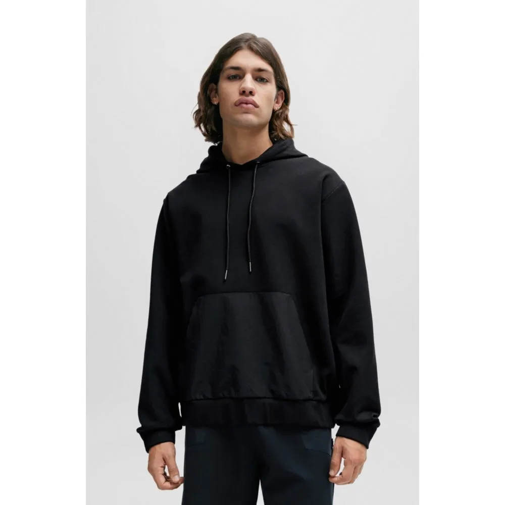 Relaxed-fit hoodie in stretch cotton with contrast pocket