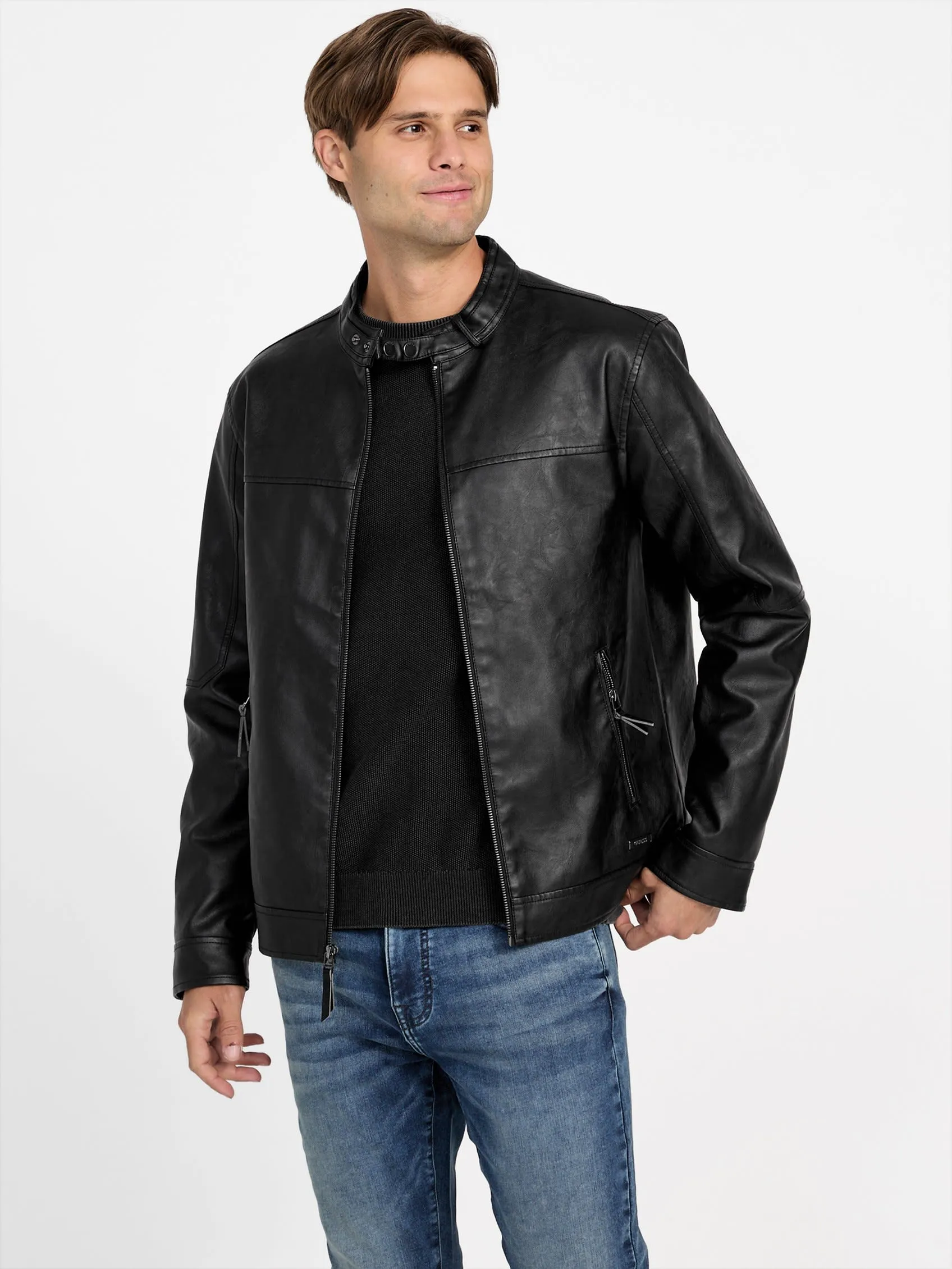 Rickie Faux-Leather Biker Jacket
