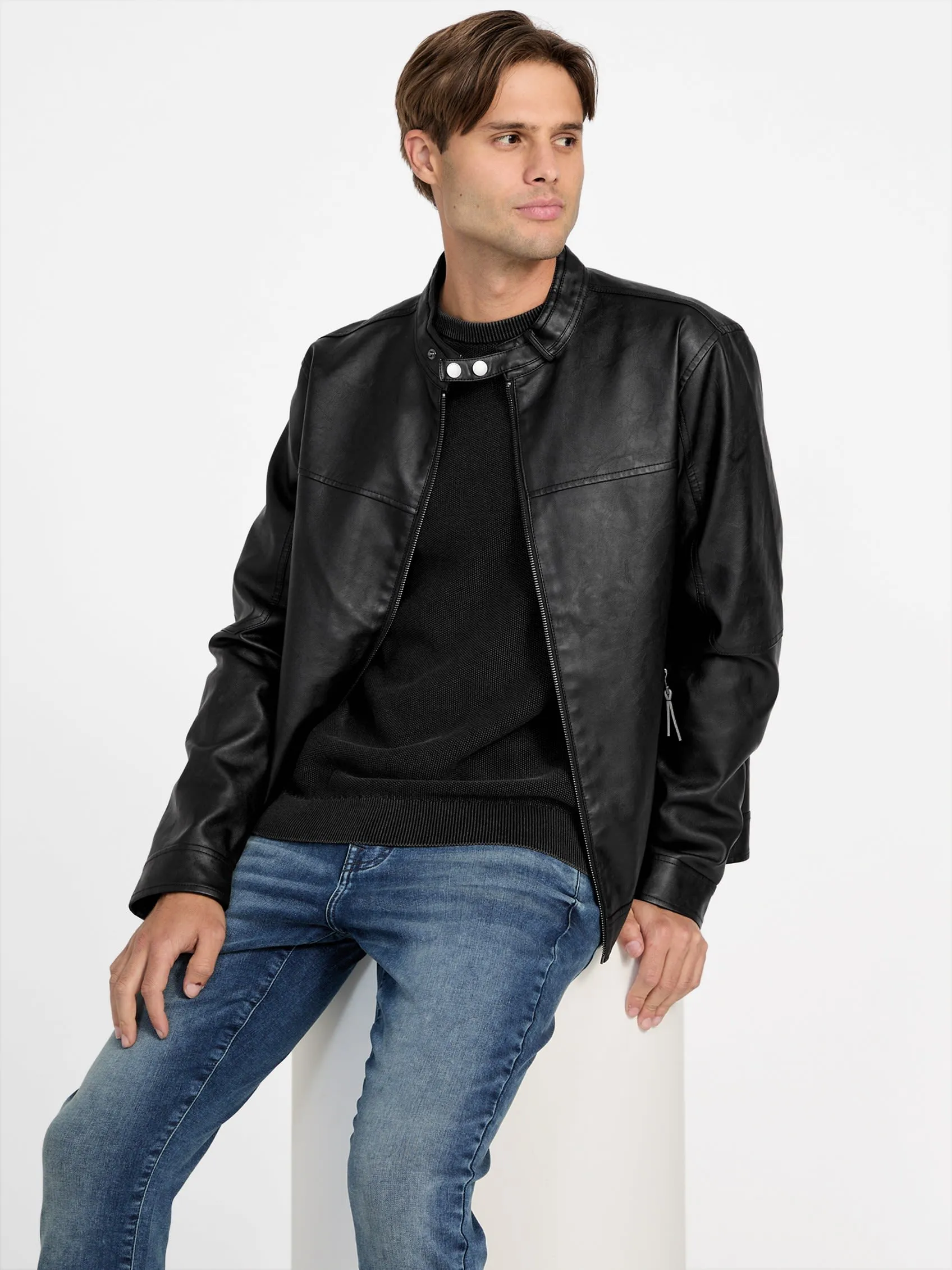 Rickie Faux-Leather Biker Jacket