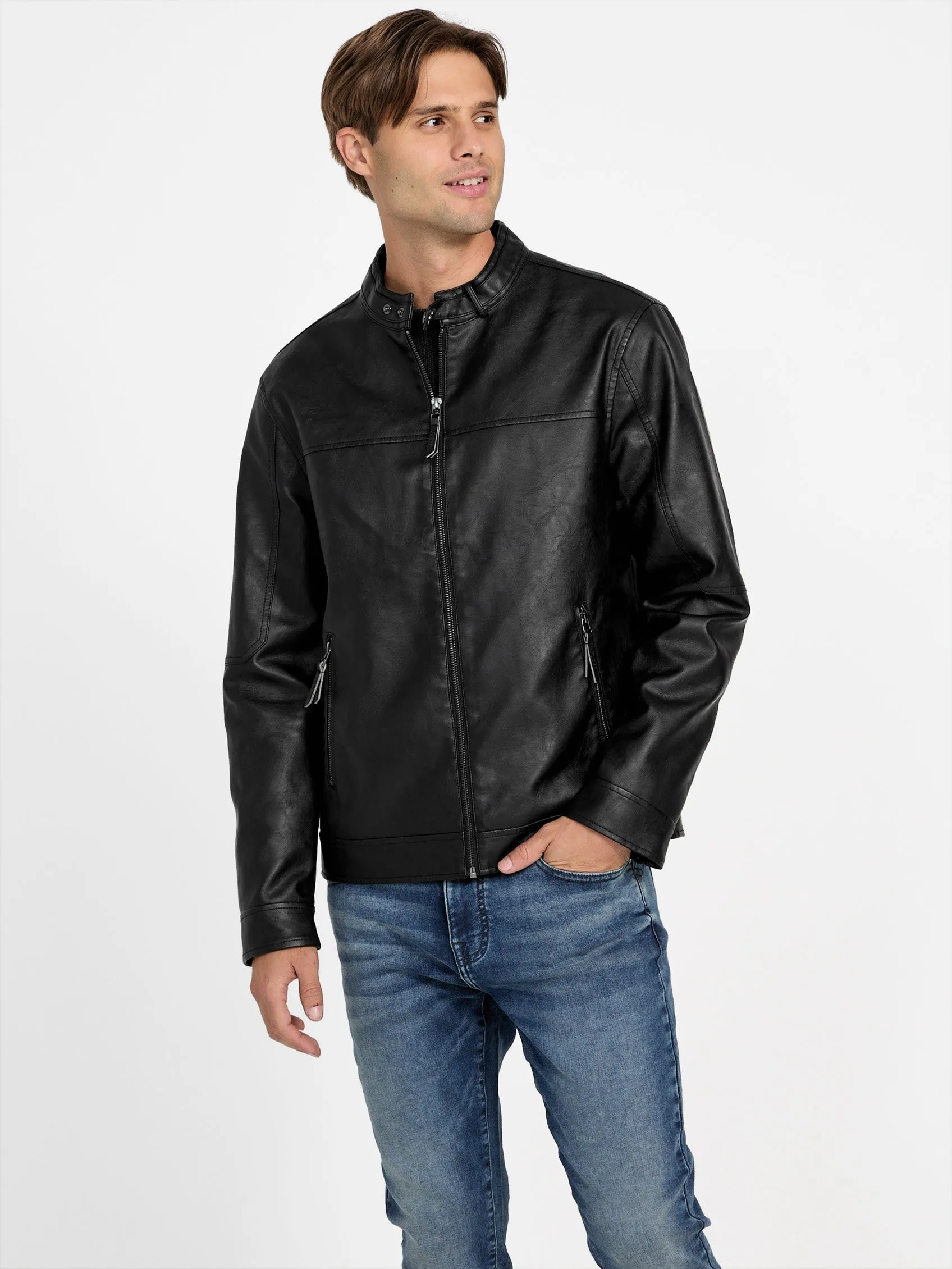 Rickie Faux-Leather Biker Jacket