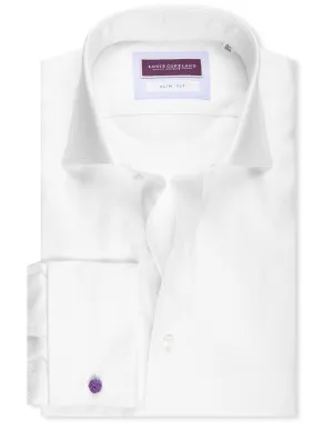Slim Fit Thomas Mason Twill Double Cuff White